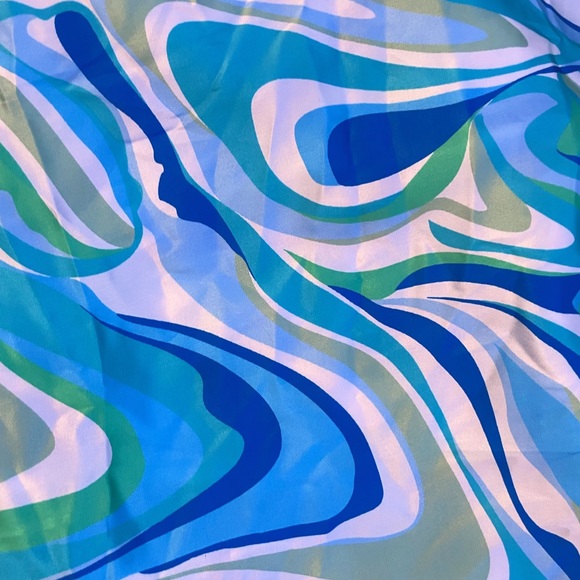 Satin mini dress/ bikini/swimsuit cover up green blue and white - Picture 3 of 3